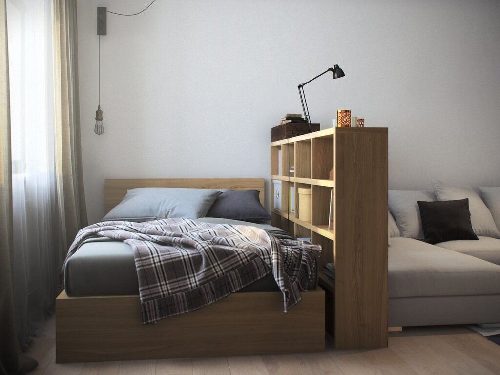 Bed in a one-room apartment