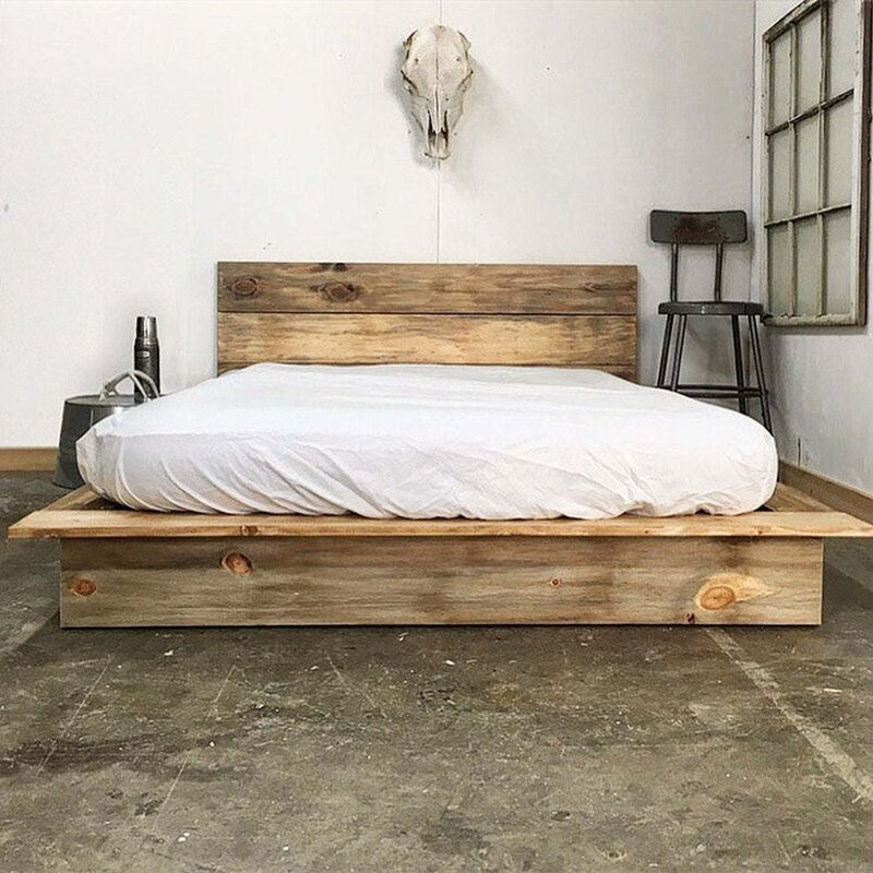 A loft-style wooden bed