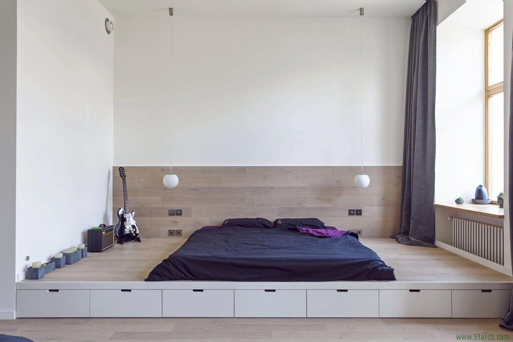 A bed built into the floor