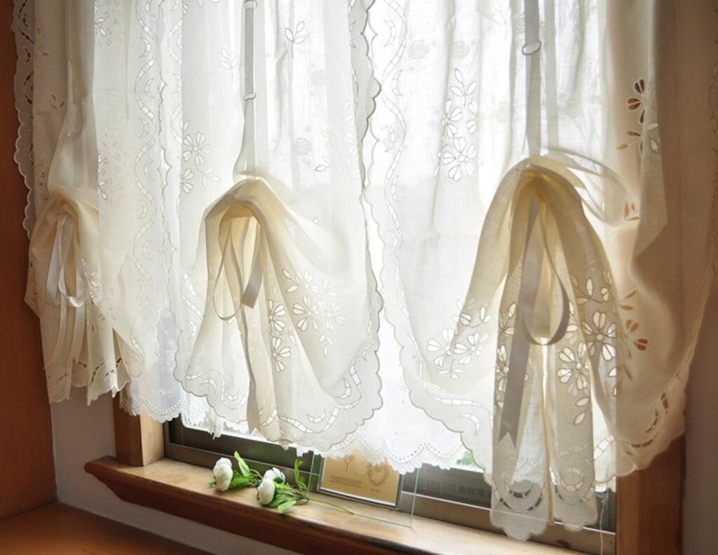 Lace curtains in a rustic style