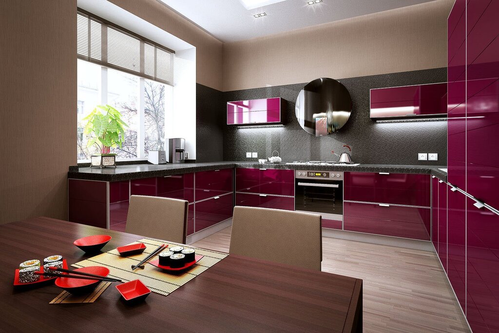 Burgundy-colored kitchens 21 фото