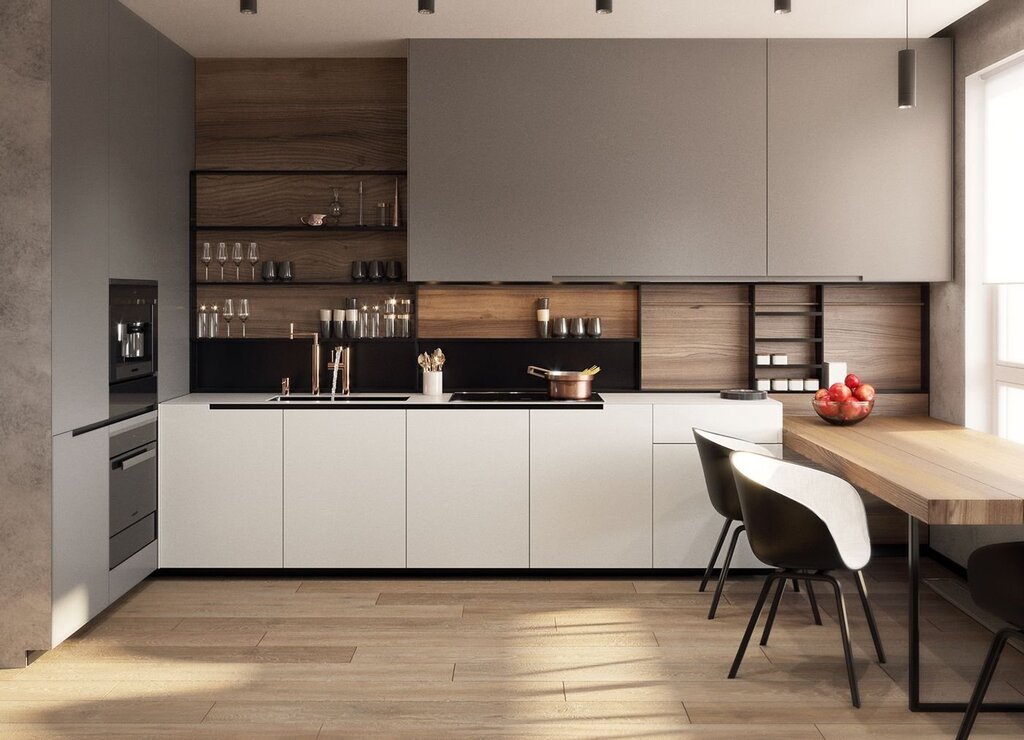 Combined kitchens with wood