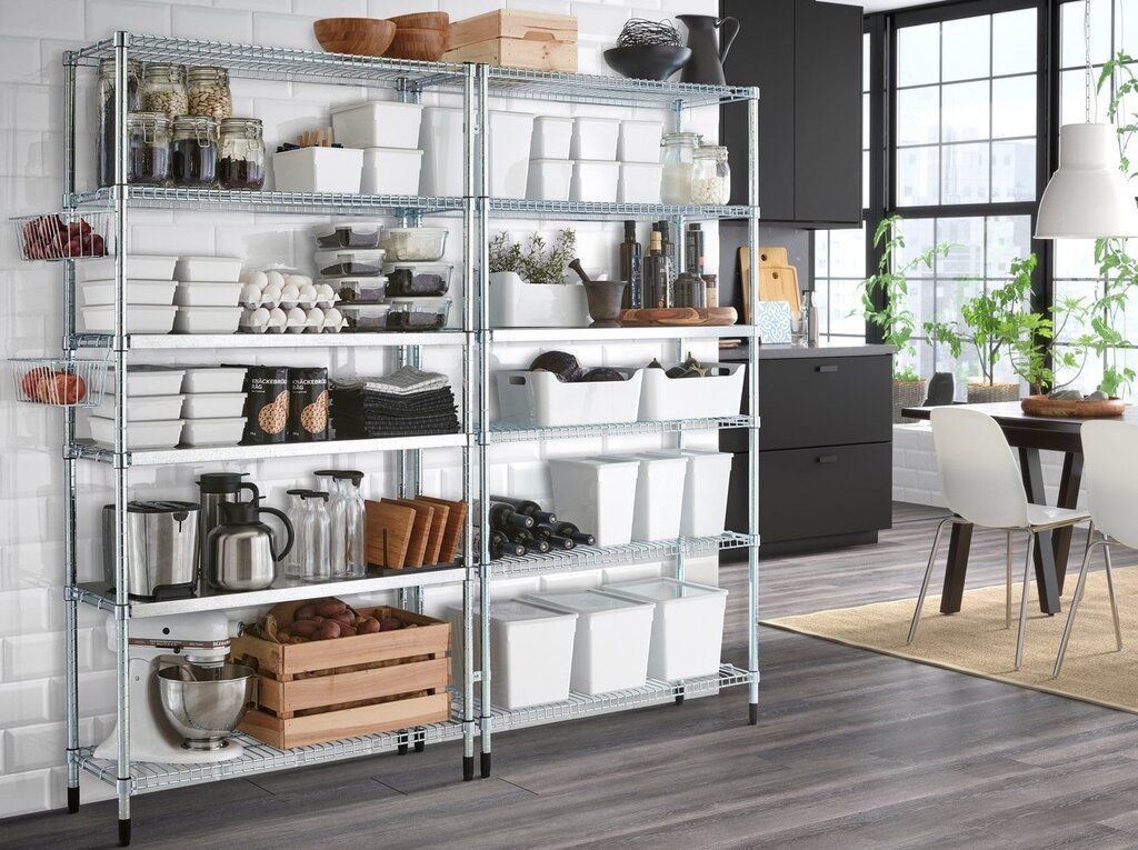 Kitchens with metal shelves