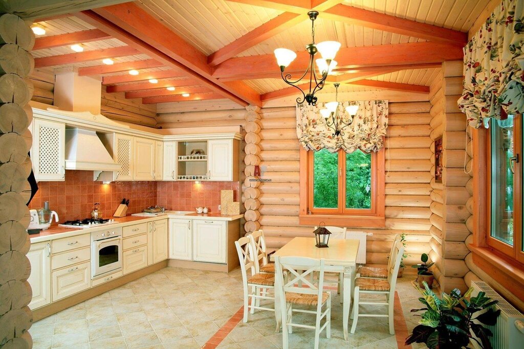 Kitchens in a log wooden house