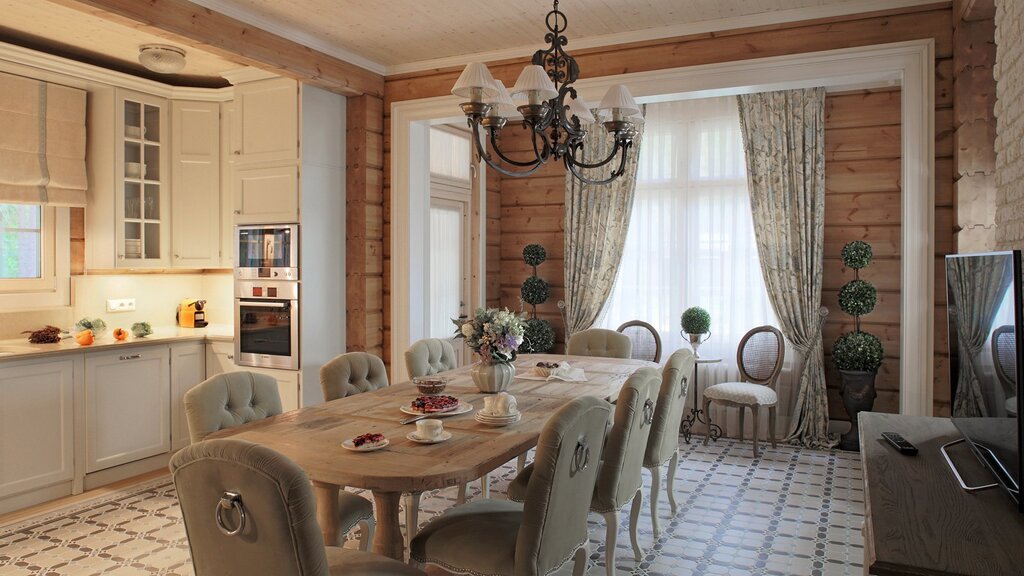 Kitchens in a wooden log house