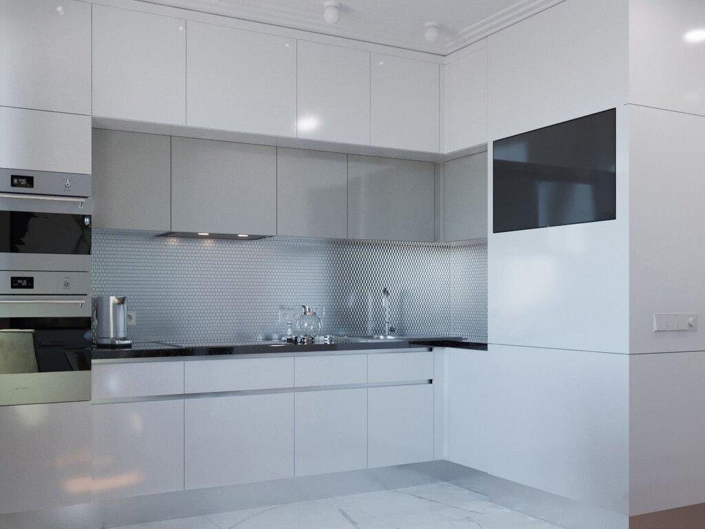 White and grey glossy kitchen