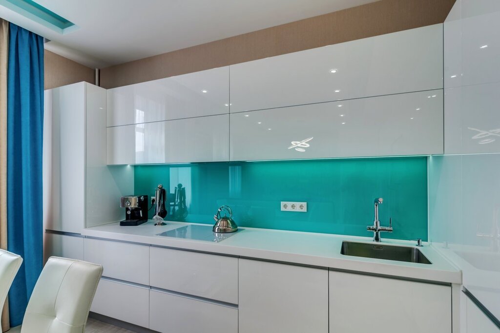 Turquoise and white kitchen