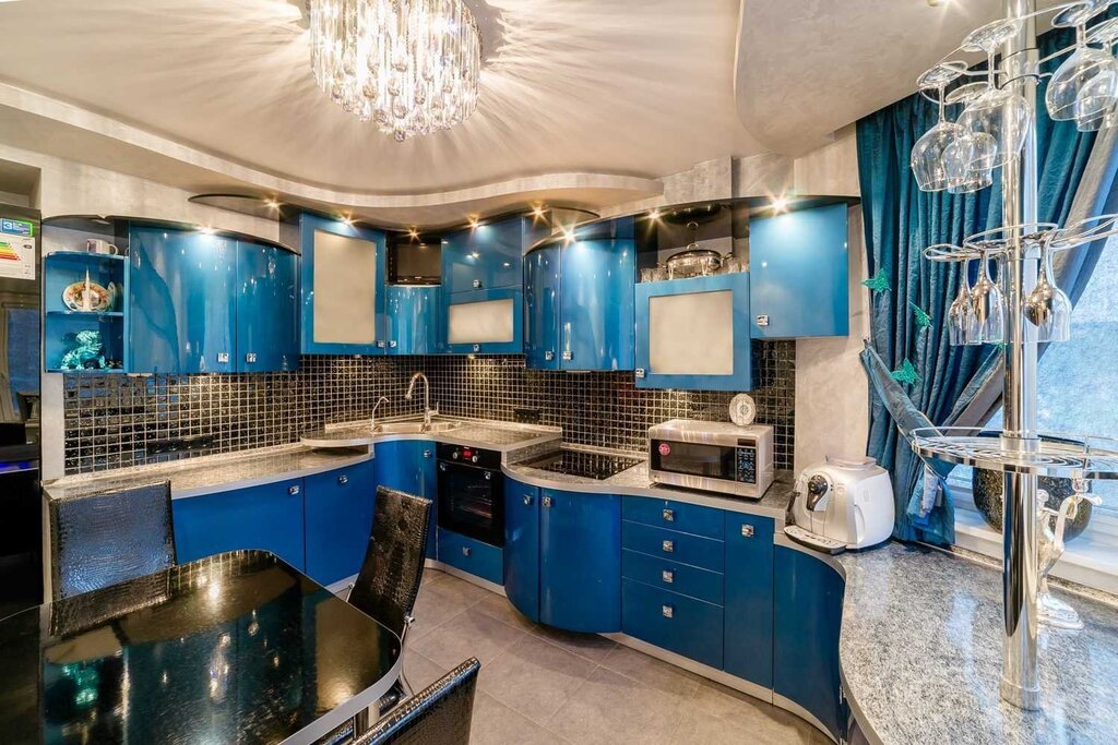 Blue kitchen in the interior