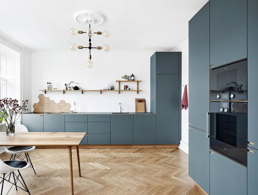 Kitchen living room without upper cabinets