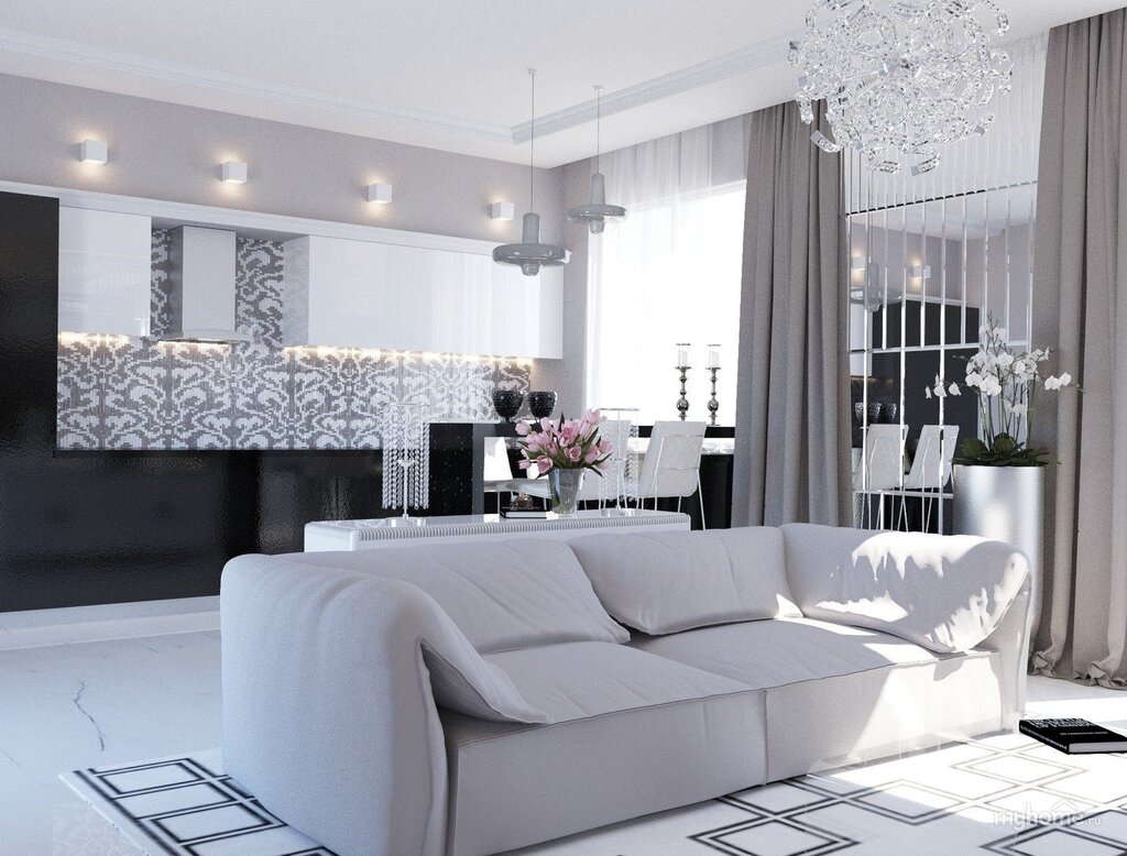 Kitchen living room in white color