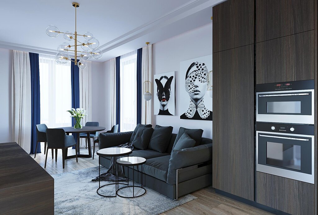 Kitchen-living room in graphite color