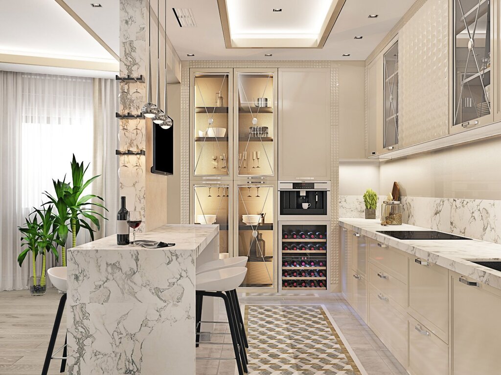 Living room kitchen in Art Deco style