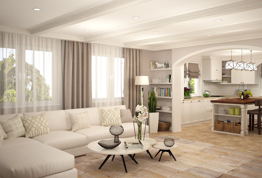 Kitchen-living room in light colors