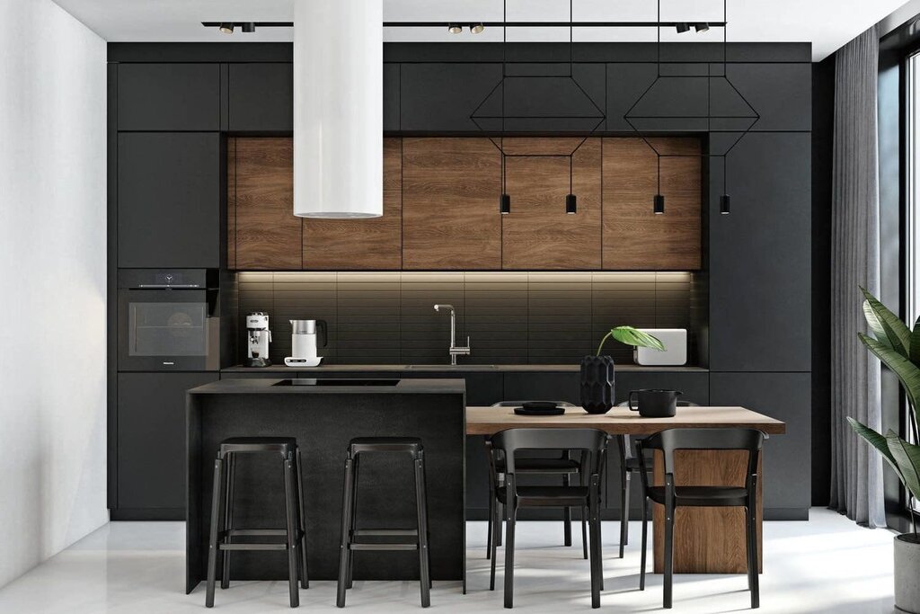 Graphite kitchen with wood