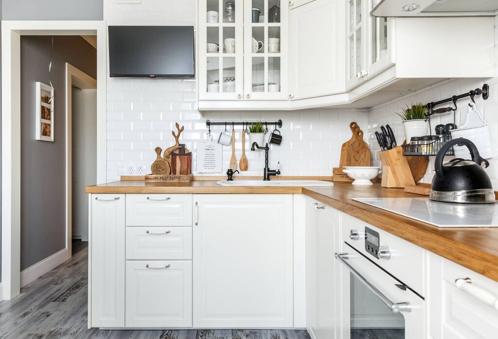 IKEA kitchen white with wood