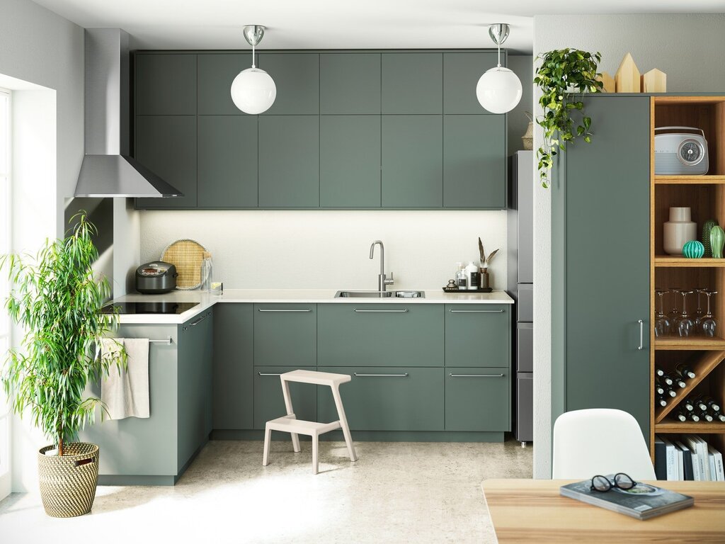 IKEA kitchen, gray-green