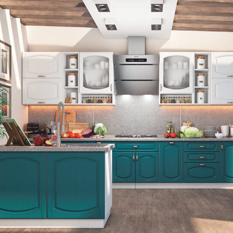 Emerald Kitchen with Wood