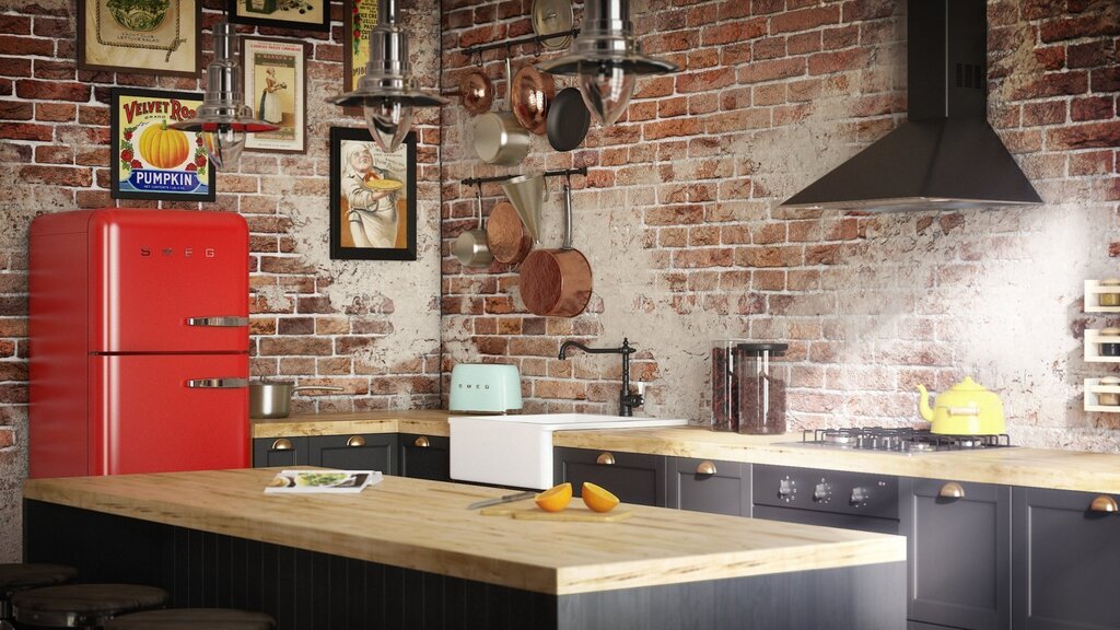 Brick kitchen in loft style 22 фото