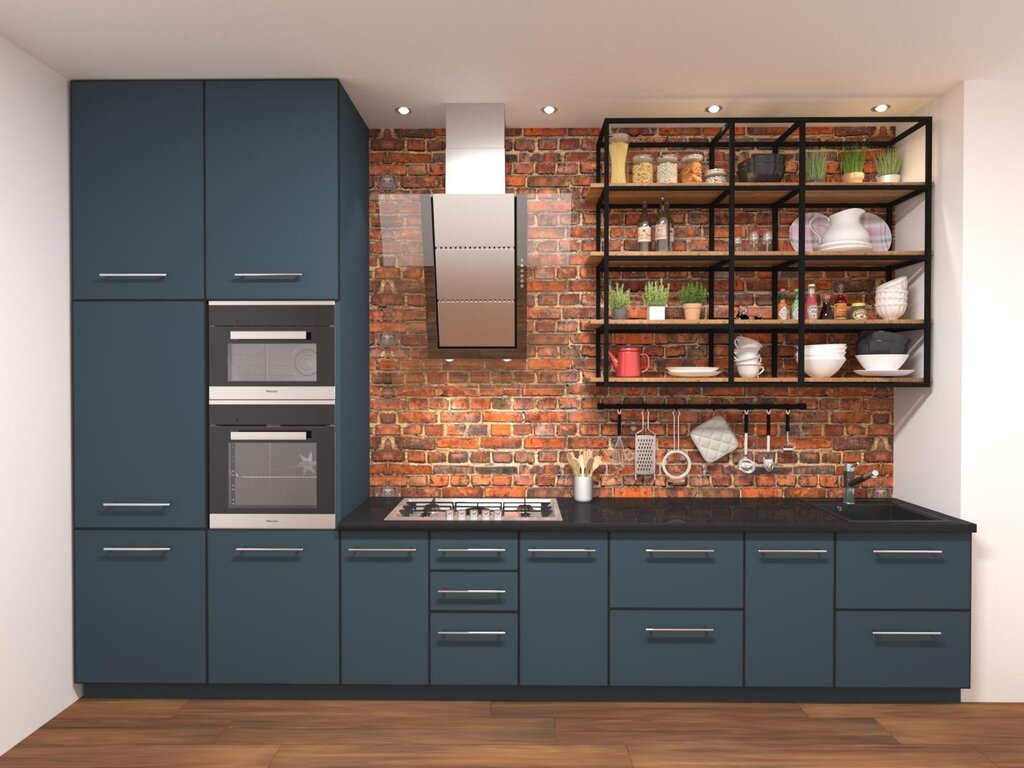 Loft kitchen with shelves