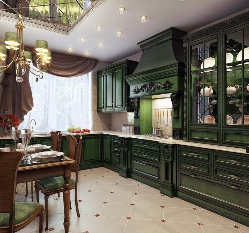 Malachite-colored kitchen