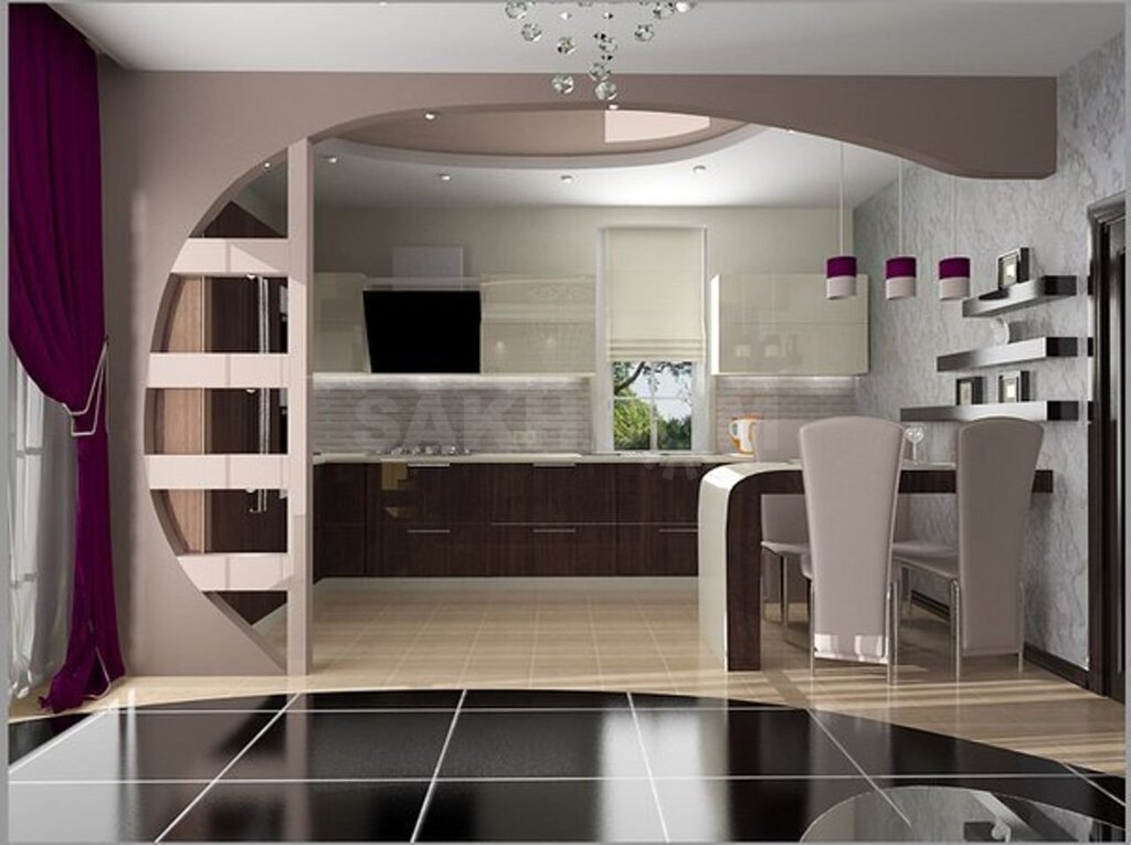 A kitchen combined with a living room