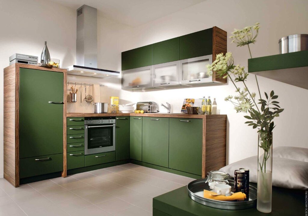 Olive kitchen with wood