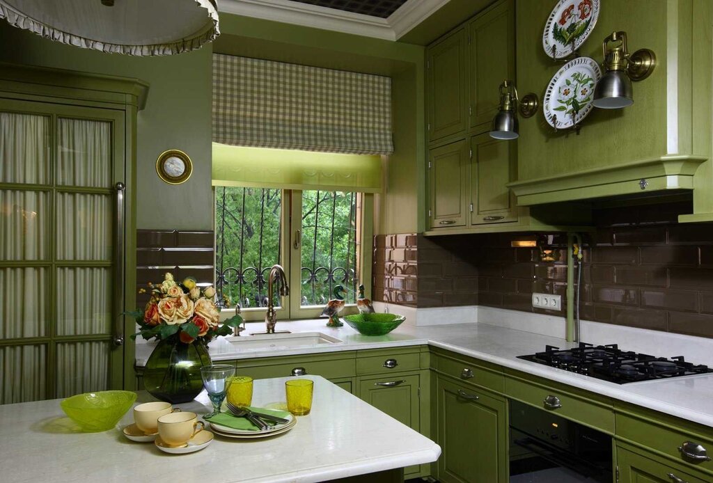 Olive-colored kitchen