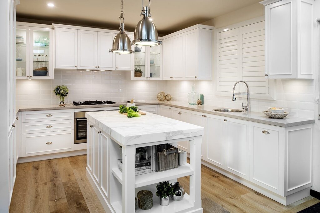 Provence kitchen, white with a wooden countertop