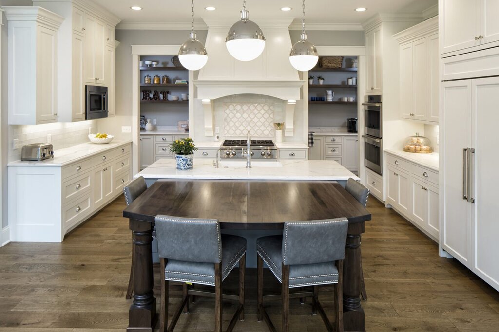 A kitchen with a large island