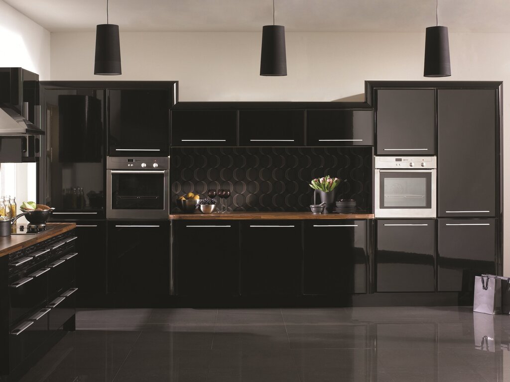 Kitchen with black glass