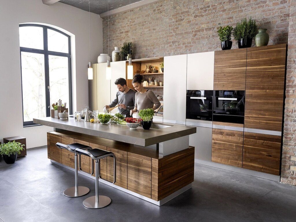 A kitchen with wood-like fronts