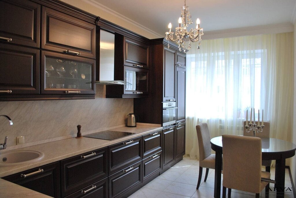 Kitchen with brown doors