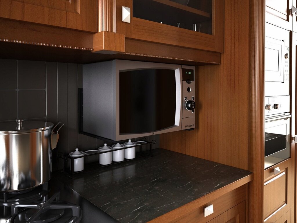 Kitchen with a microwave