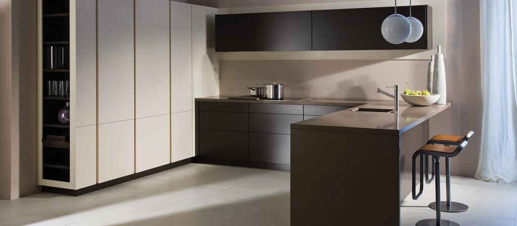 A kitchen with low cabinets