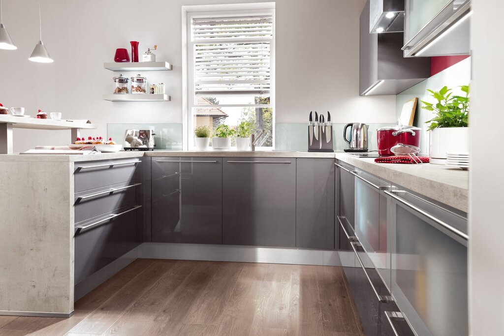 Kitchen with a gray floor