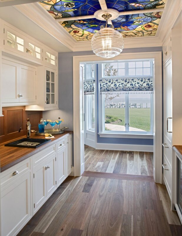 Kitchen with stained glass windows