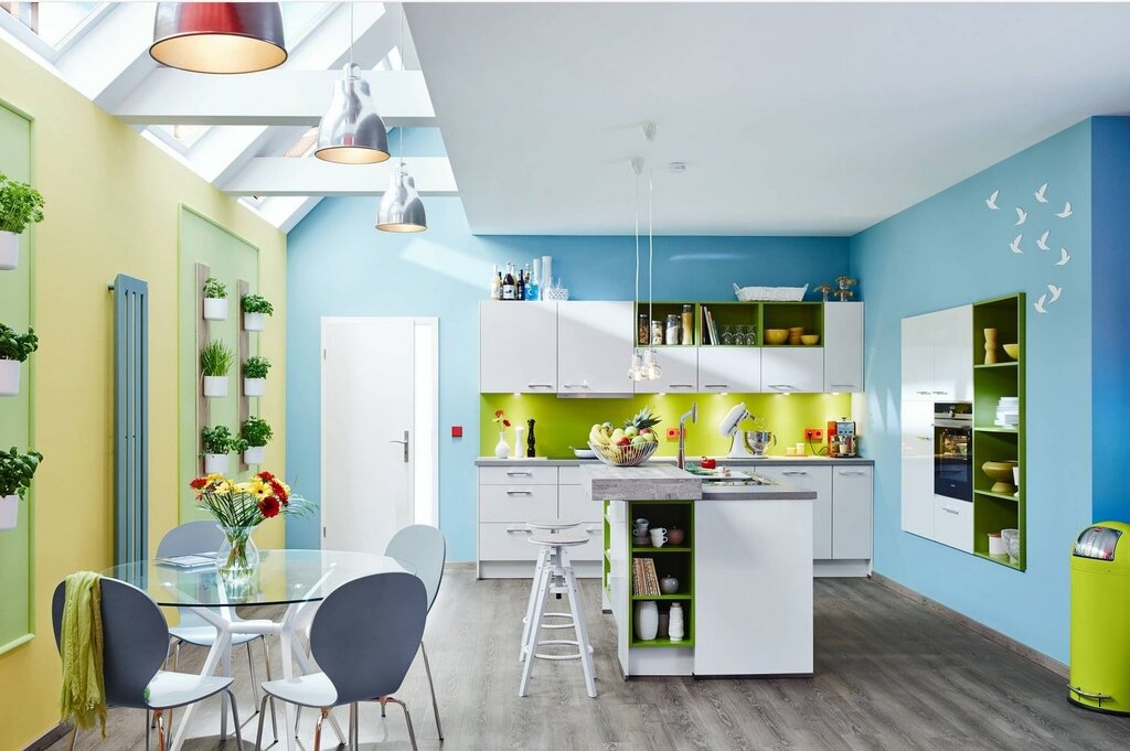 A kitchen with bright accents