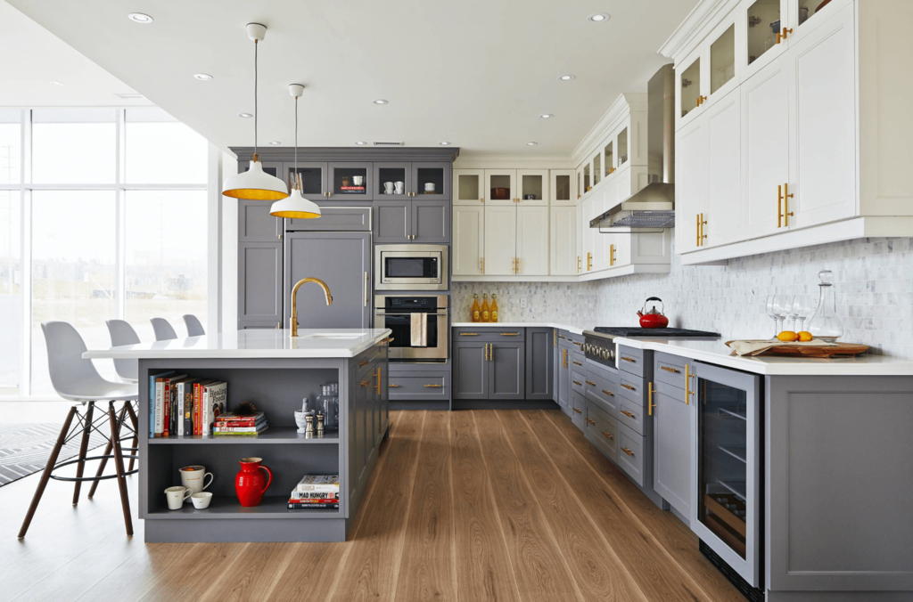 Gray-colored kitchen in the interior