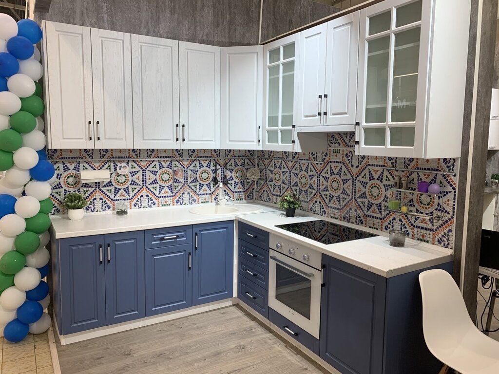 Kitchen with blue bottom and white top