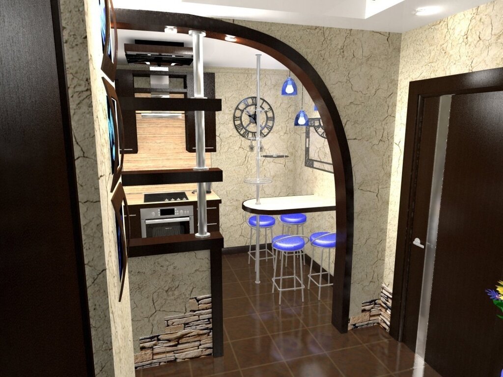 A kitchen combined with an entryway