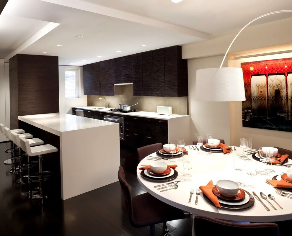 Kitchen-dining room with an island