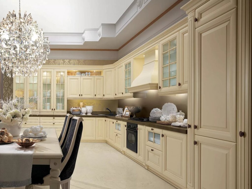 Ivory-colored kitchen in the interior