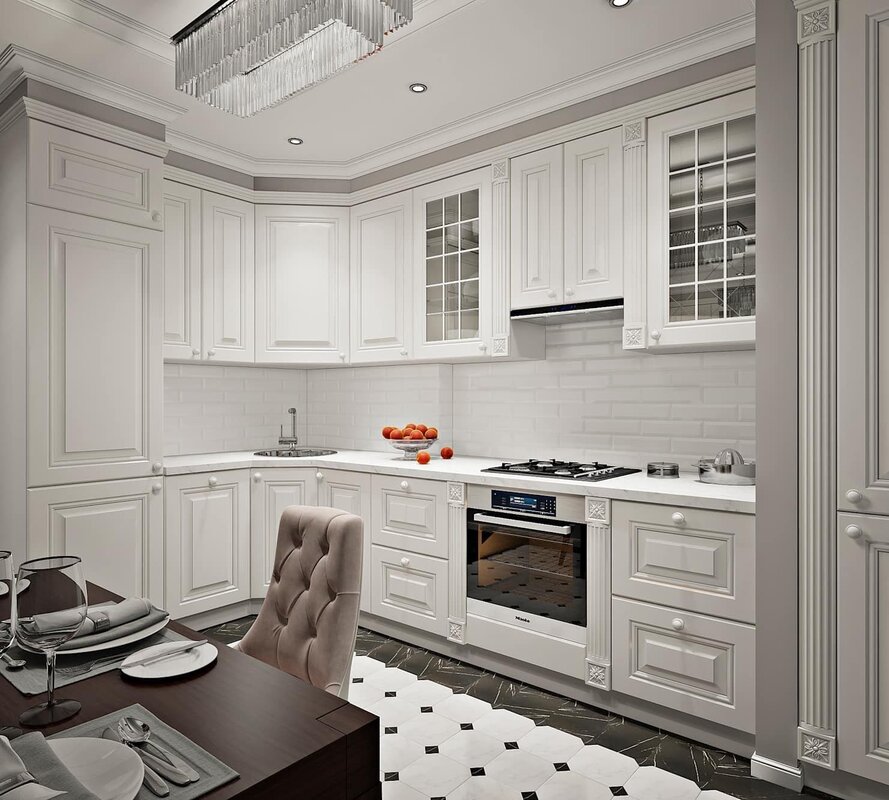 White classic corner kitchen