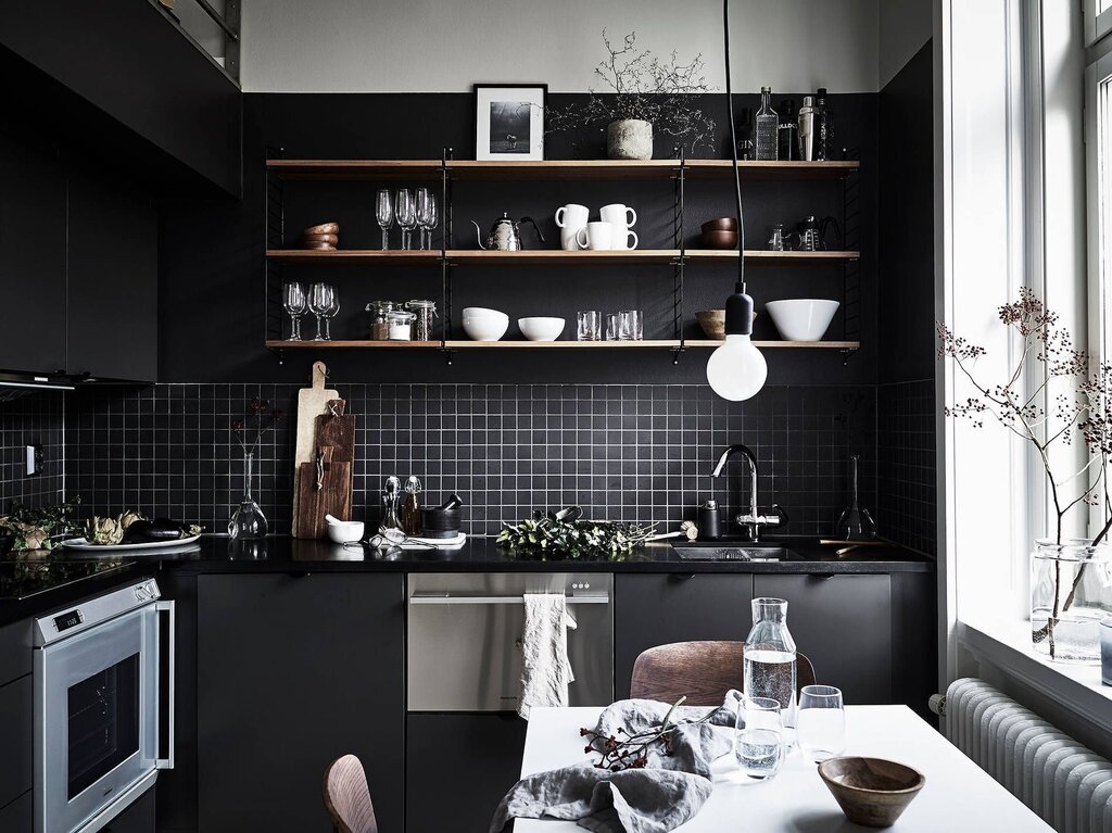 A kitchen in black color