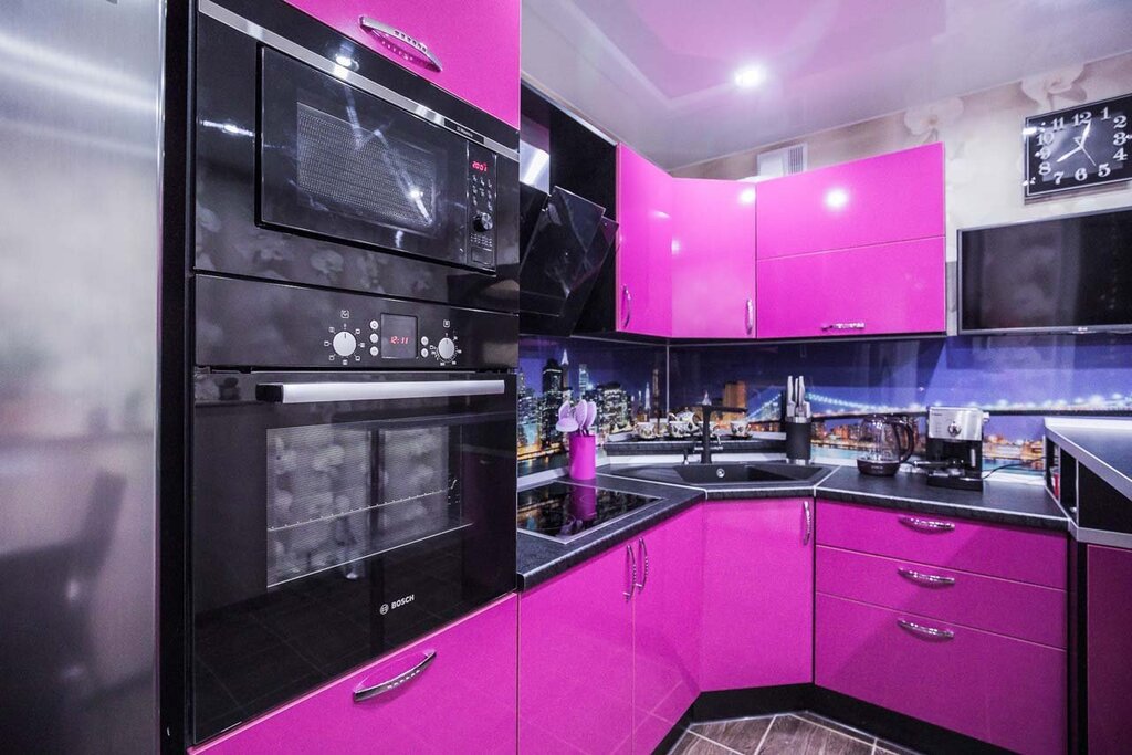 The kitchen in purple color