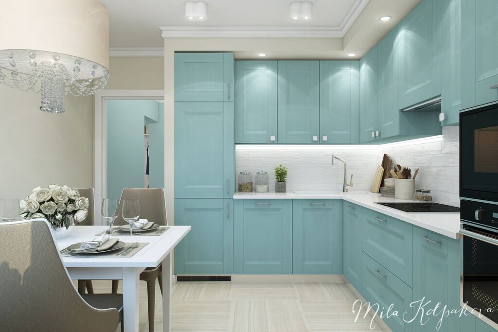 The kitchen in blue tones