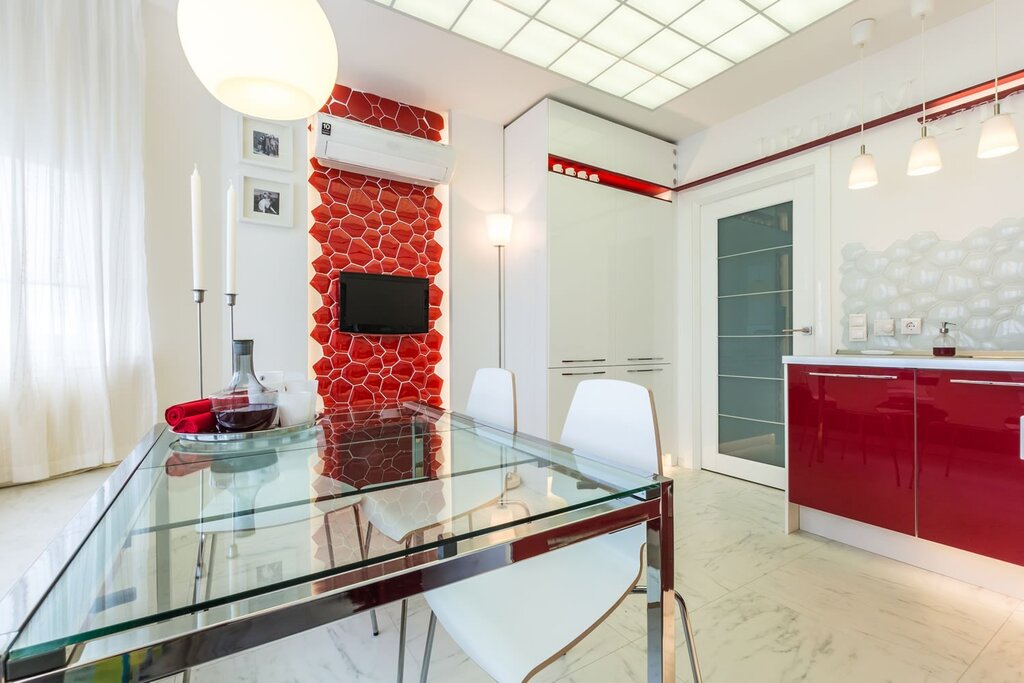 A kitchen in red style