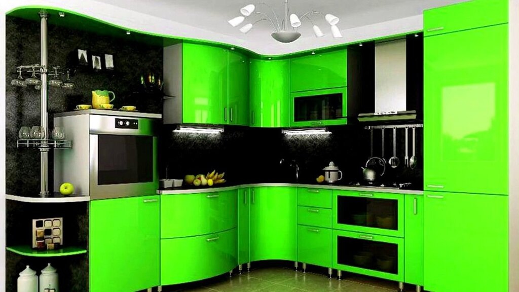 Kitchen in light green color