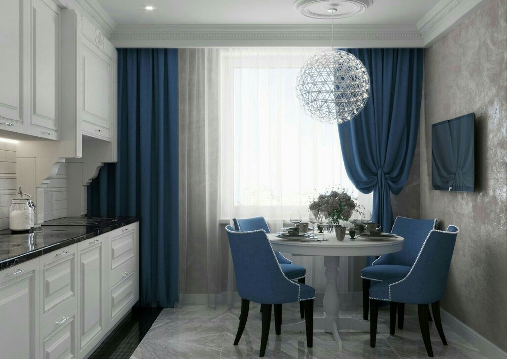 The kitchen in blue-gray tones