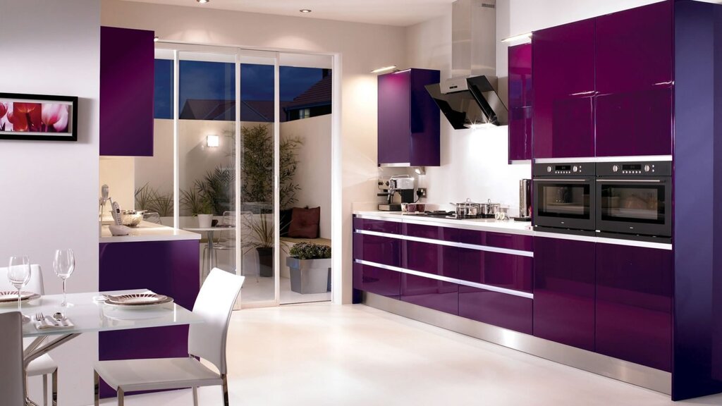 A kitchen in lilac color